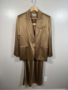 The Sei Silk Oversized Blazer Jacket and Maxi Skirt Size 2 Bronze Quiet Luxury